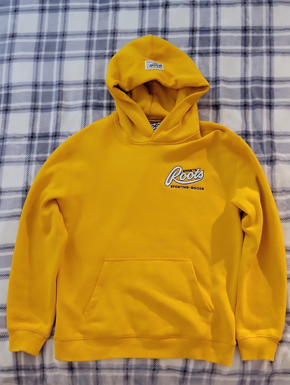 Roots Men's Yellow Pullover Hoodie with Chest Logo
